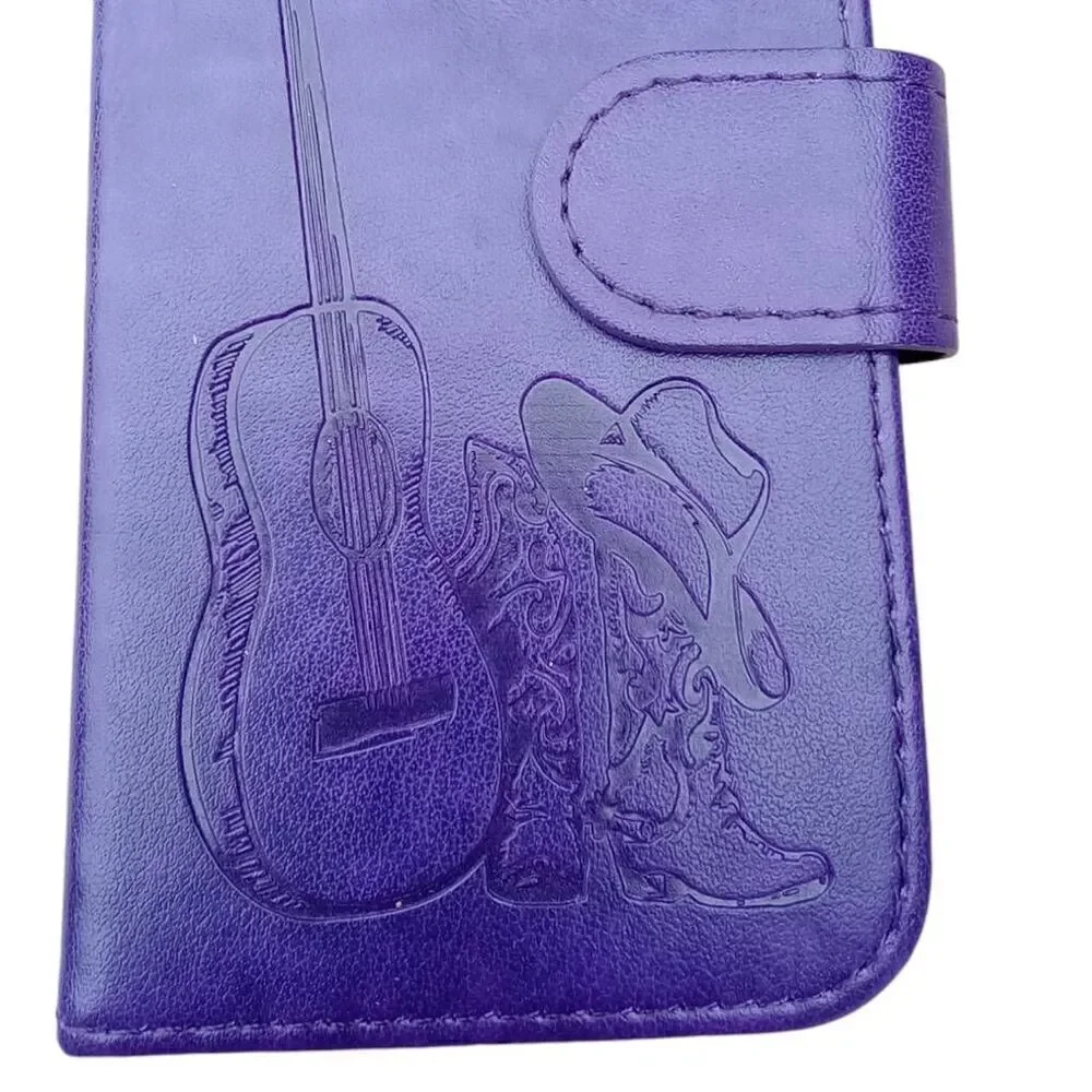 Embossed phone case wallet , wristlet, guitar cowboy boots